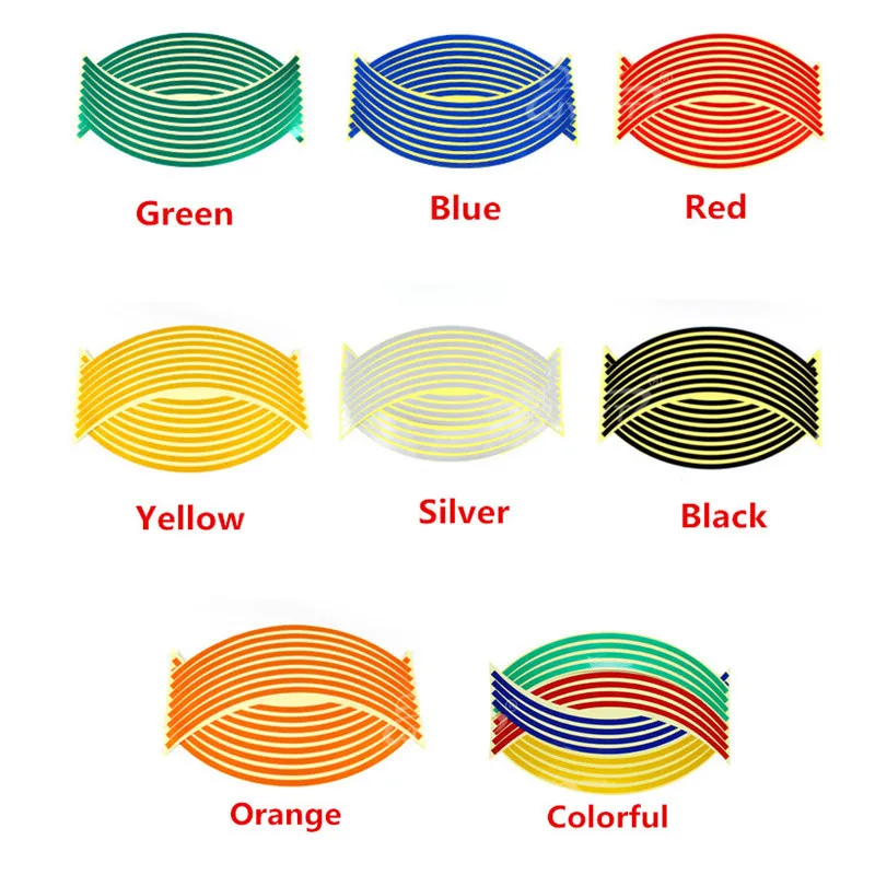 16 шт. Светоотражающая наклейка на колеса мотоцикла 8 цветов Светоотражающая наклейка на обод наклейка и наклейки для мотоциклов аксессуары