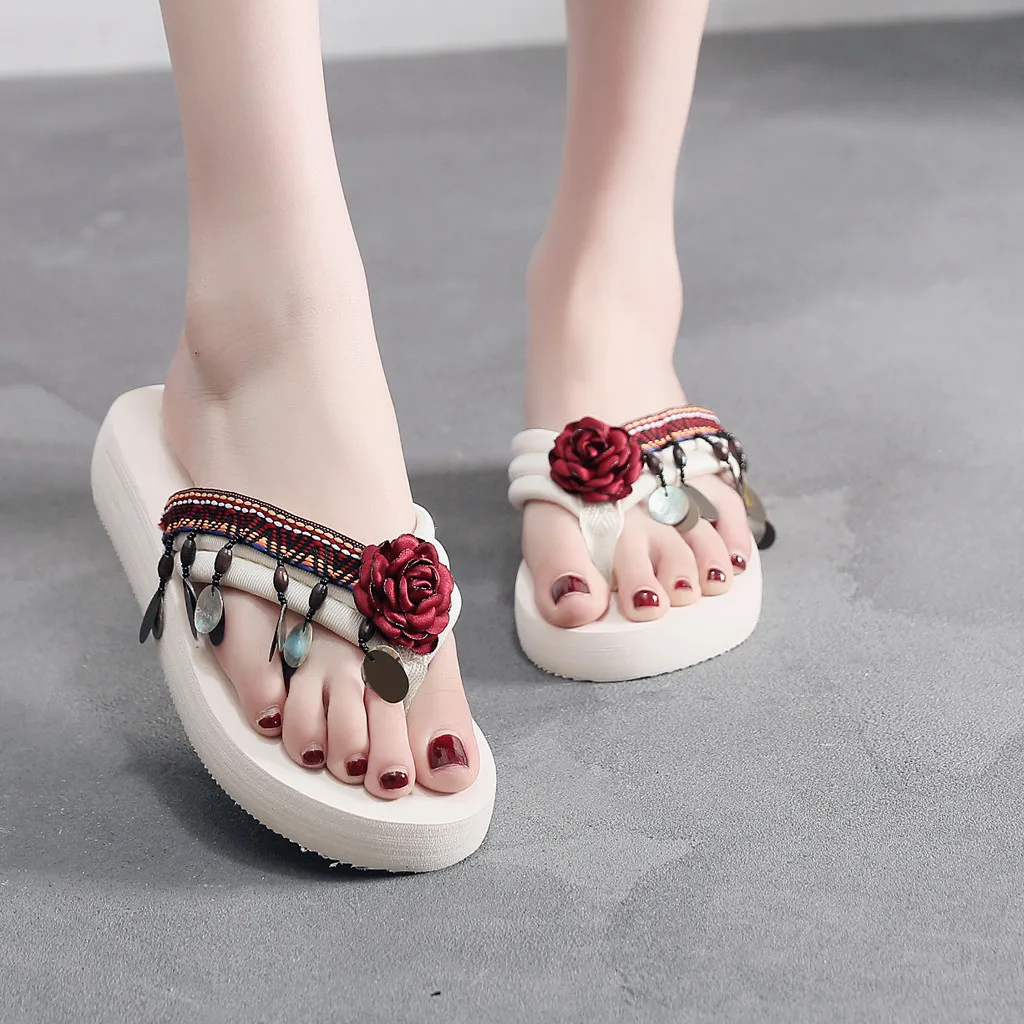 

2020 Women Beach Flip Flops Bohemia Floral Sandals Women Summer Slippers Casual Shoes Female Flat Sandals Flip Flops