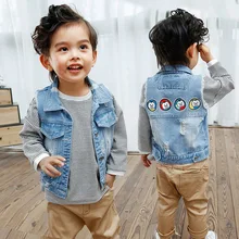 Новинка года; сезон весна-осень; стильная детская одежда в Корейском стиле; детский джинсовый жилет для мальчиков и девочек детский жилет с героями мультфильмов