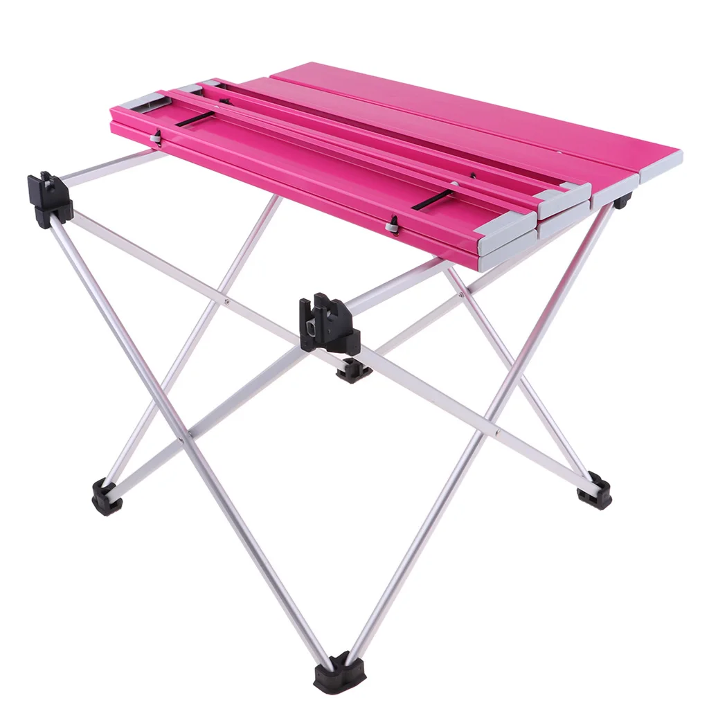 Pink 39.5x35x32cm Открытый алюминиевый складной стол для пикника кемпинга Сверхлегкий компактный размер с сумкой для хранения Крытый на открытом воздухе обеденный стол - Цвет: Pink 39.5x35x32cm