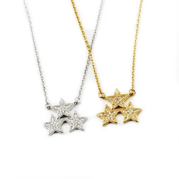 

10pcs Trendy Cubic Zirconia Three Stars Statement Necklace Gold Color Chain Women Choker Collar interest Kids Birthday Gift