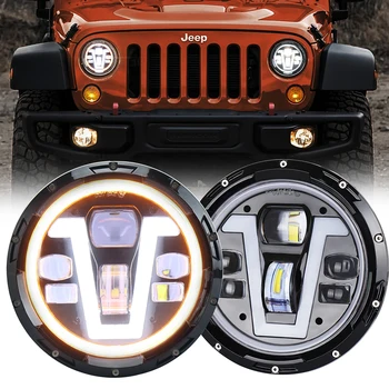 

Round LED Headlights 2 pcs with White DRL Amber Turn Signal for-Toyota-Wrangler CJ LJ JK FJ La-da Round 7 inch 50W