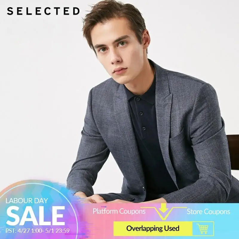 

SELECTED Wool Slim-Fit Blazer Closure Collar Woolen Plaid Clothes T | 41915Y506