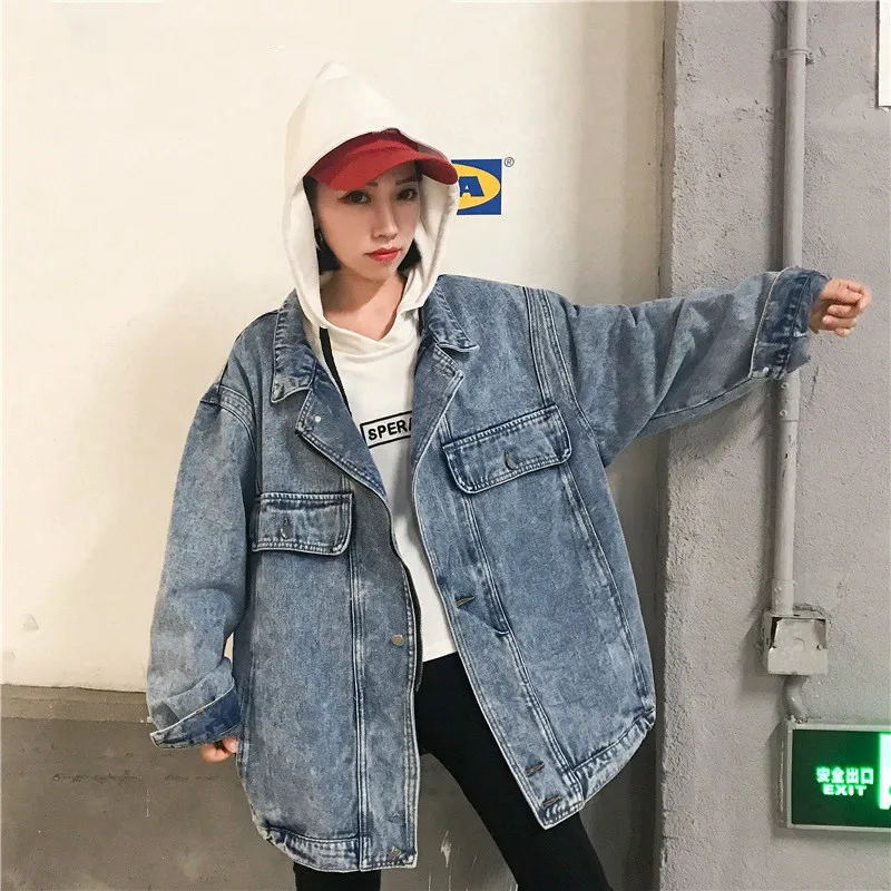

Vintage Plus Size Denim Womens Autumn Jean Long Jacket Women Loose Coat Female Jackets For Girls Chaqueta Mujer Boyfriend Cloak