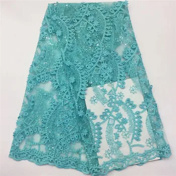 

African Beaded Lace Fabric Embroidered Nigerian Laces Fabric 2020 sequins High Quality Gold French Tulle Lace Fabric For Women