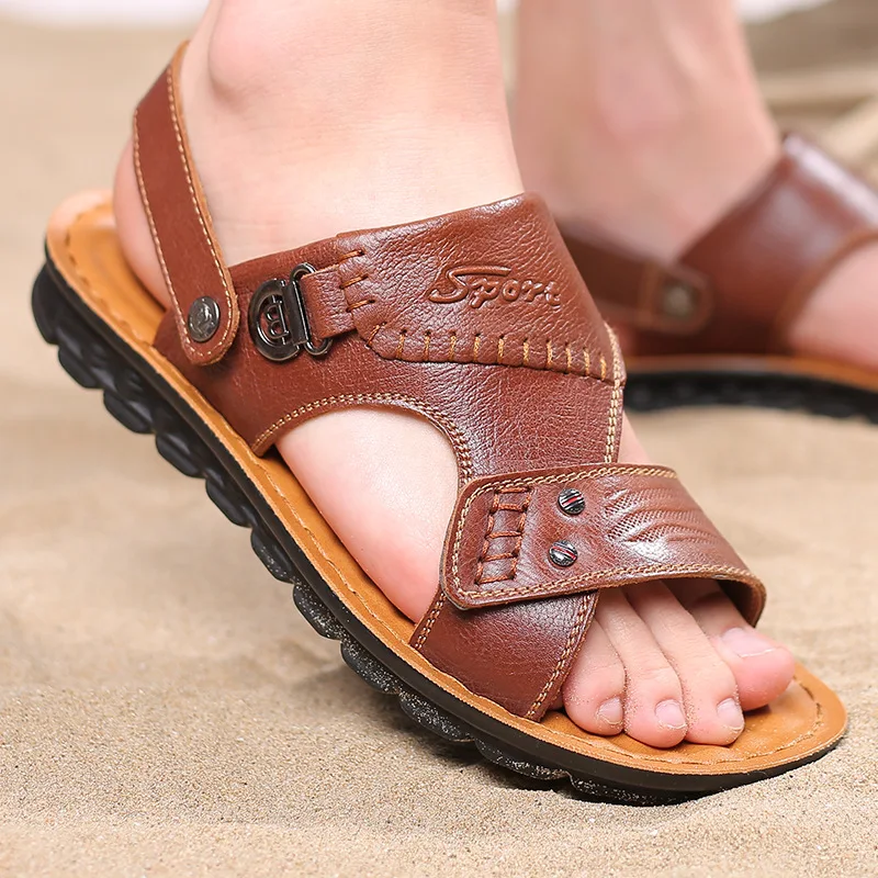 

2019 Summer New Style MEN'S Sandals Casual Breathable Dual Purpose Sandals Anti-slip Genuine Leather Sandals MEN'S Beach Shoes