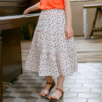 

2020 Summer Girls Floral Skirt Teen Girls Chiffon Skirt Fashion Kids Maxi Ruffle Skirts Cute Children Clothing Size 4 6 8 10 12