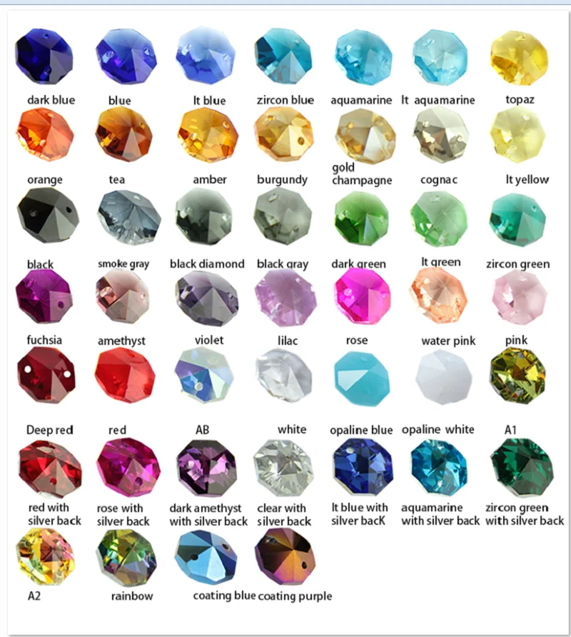 1000pcs/2000pcs 14mm 크리스탈 샹들리에 부품 유리 옥타곤 비즈 1 홀/2 홈 웨딩