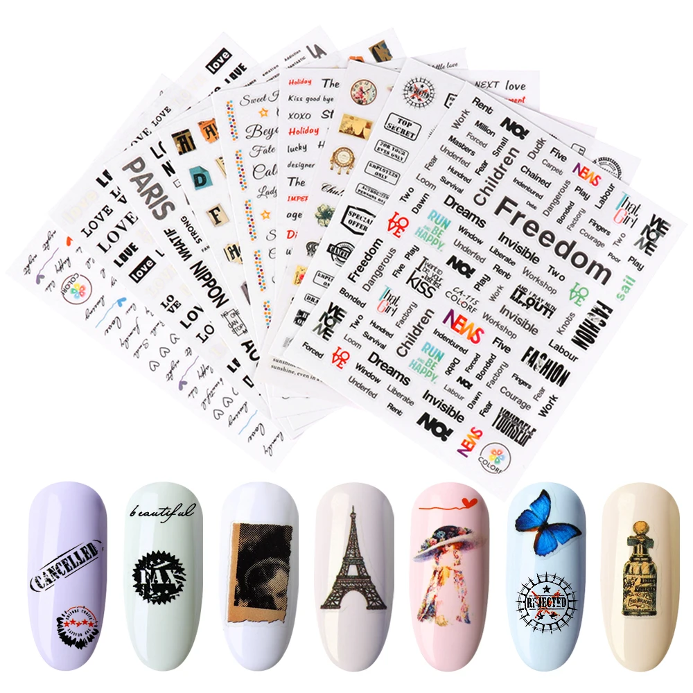 

1PCS English Letter Flower Element Heart Nail Art Sticker Decals Tips Tool 3D Wraps DIY Manicure Slider Decor Transfer Stickers