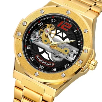 

Mens Watches Unique Design Automatic Mechanical Tourbillon Angalog Dial Wristwatch for men Business Stainless Steel Forsining