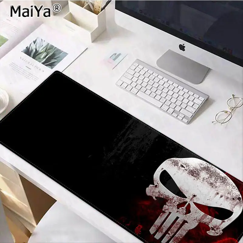Игровой коврик для мыши Maiya The Punisher skull из натурального каучука, Настольный коврик, версия для контроля скорости, большой игровой коврик для мыши