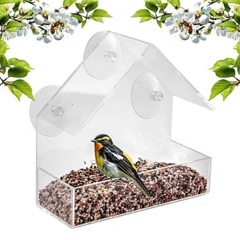 

Bird Feeder Acrylic Transparent Window Viewing Bird Feeders Tray Birdhouse Pet Water Feeder Suction Cup Mount House Type Feeder