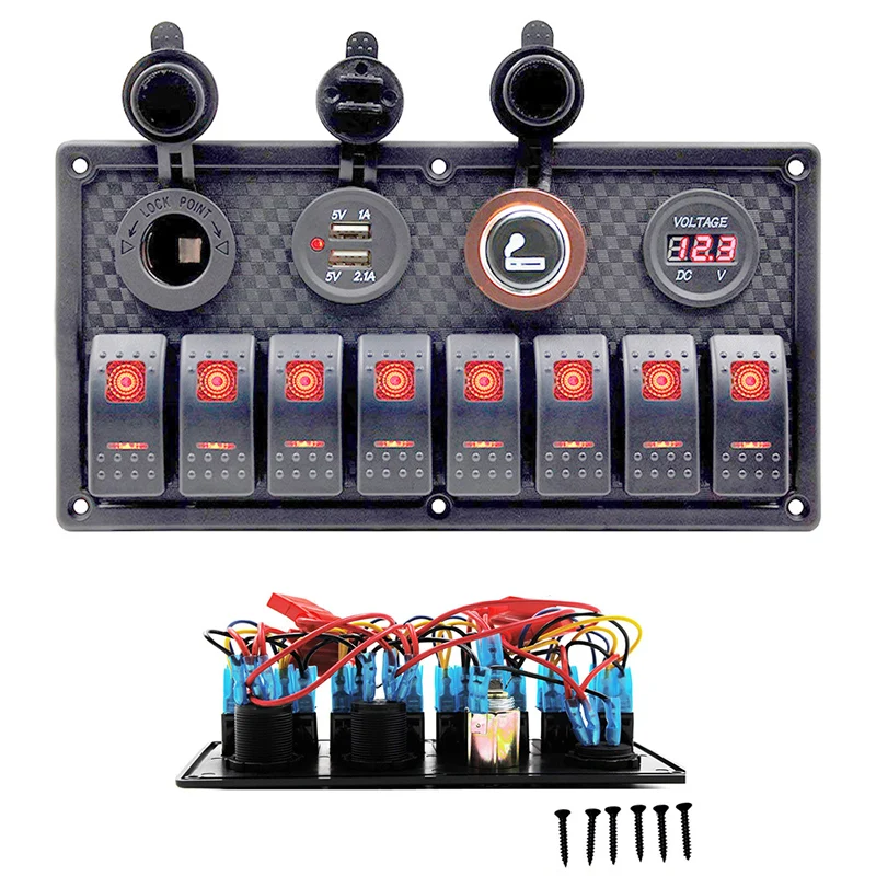 LED Rocker Switch Panel DC12/24V Power Socket Wiring Kits For Marine Boat Car RV with Dual USB Port Voltmeter | Автомобили и