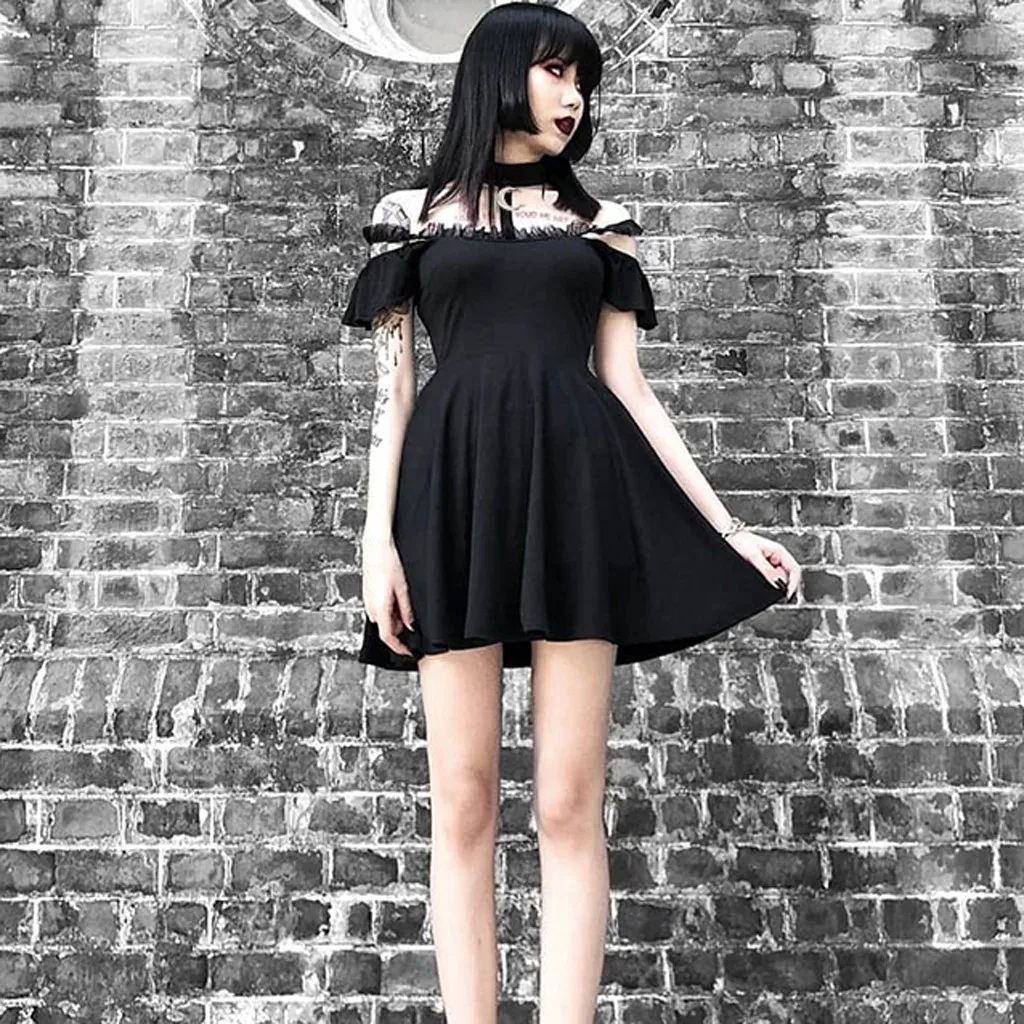 Elegant Harajuku Black Dress Women ...