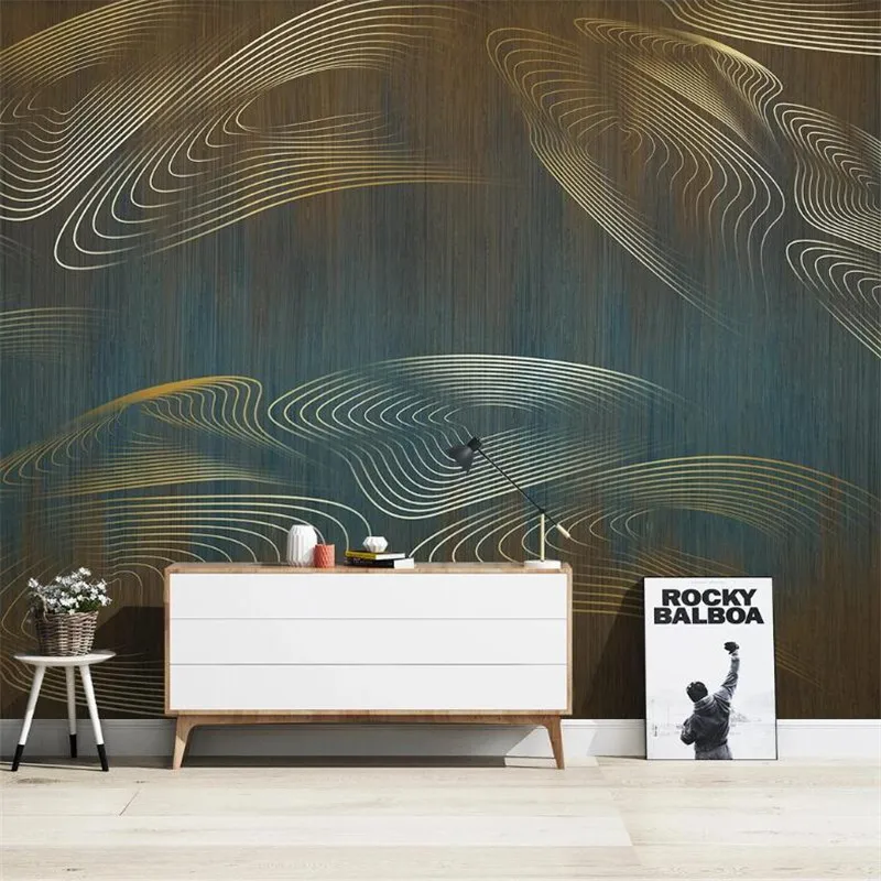 

Custom 3d abstract golden line tv sofa background wall