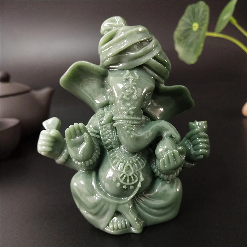 

Ganesha Statue Buddha Elephant God Sculptures 9CM/3.55inch Man-made Jade Stone Ornament Flowerpot Home Decoration Buddha Statues