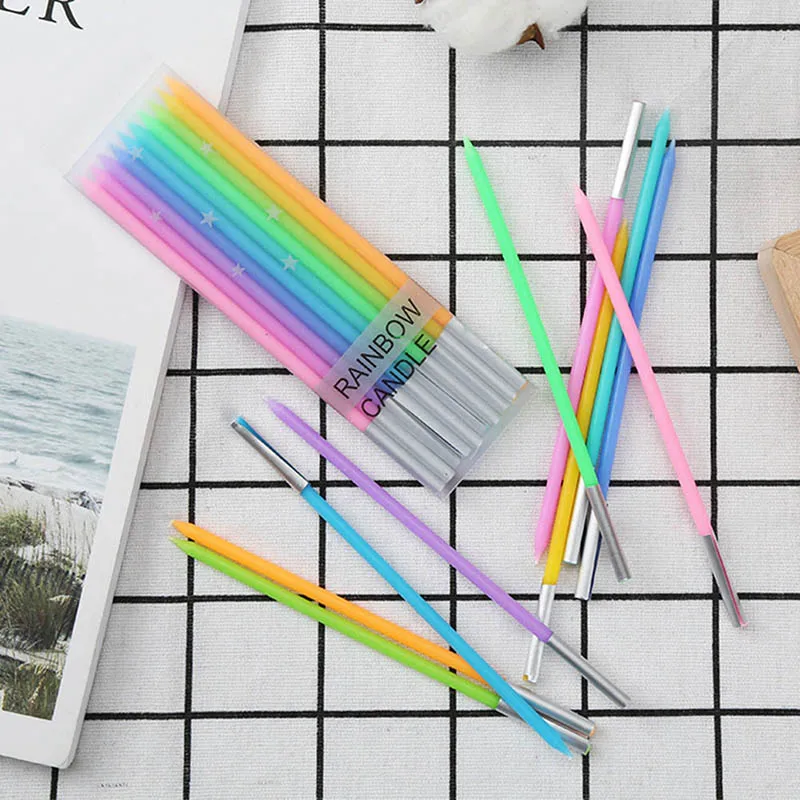 10 шт./упак. День рождения поставки свадебного торта свечи набор безопасных десерт украшение красочный пламенная Радужная лампы в форме свечи
