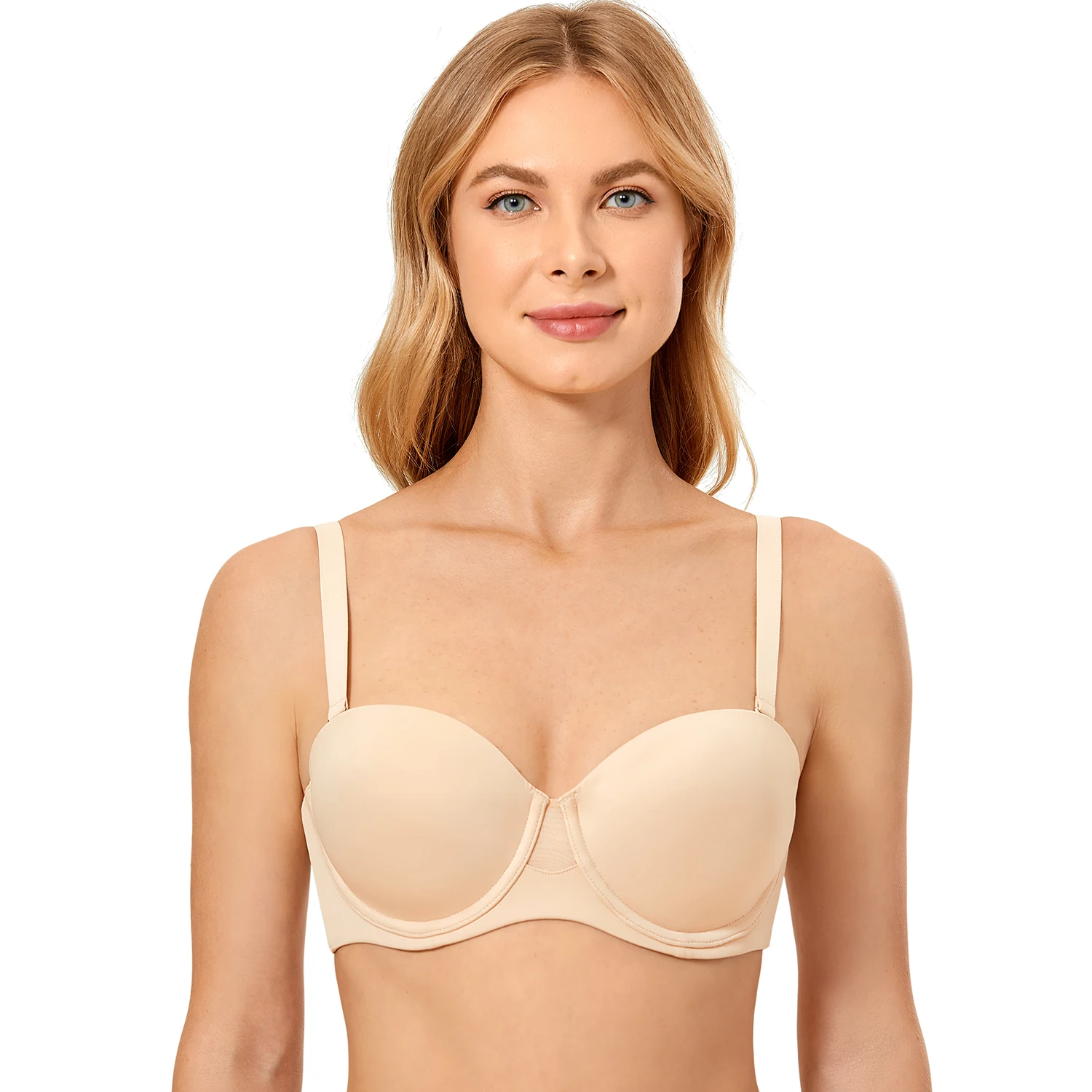 AISILIN Women's Strapless Bra Lace Bandeau Underwire Unlined Plus