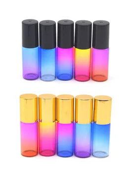 

1pcs Gradient Colorful 5ml Roller Glass Perfume Bottle Roll On Empty Fragrance Essential Oil Bottle Roll-On Black Gold Cap