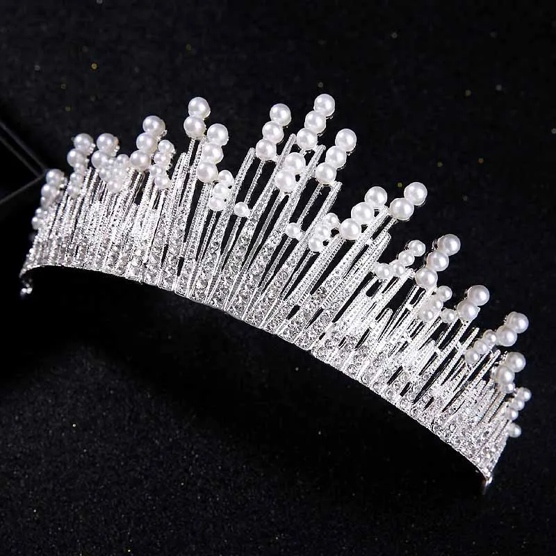 silver Модные королевские Свадебные короны в стиле барокко золотого горного хрусталя жемчужная Тиара Оголовье диадема с кристаллами для женщин Свадебная прическа невесты Аксессуары - Окраска металла: silver