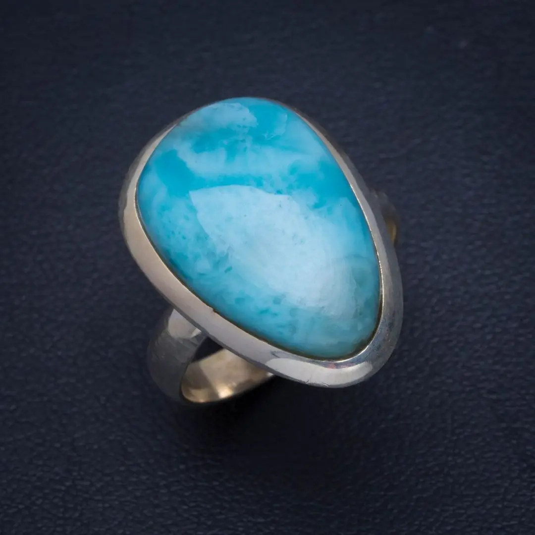 

Natural Caribbean Larimar Handmade Unique 925 Sterling Silver Ring 8.5 B1245