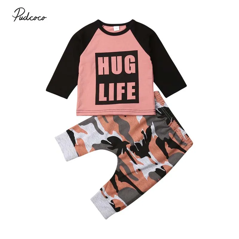 

2019 Baby Spring Autumn Clothing Newborn Infant Baby Boy Clothes Letter Tops Long Sleeve T-shirt Camo Long Pants 2Pcs Set Outfit