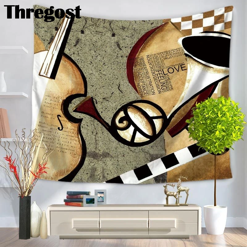 Thregost винтажная скрипка с принтом настенный гобелен висячий Boho Decoracion для колледжа в общежитии тканый прямоугольный настенный гобелен из ткани