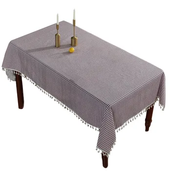 

Home Decor Hotel Kitchen Table Cloth Dust Proof Tabletop Restaurant With Tassel Cotton Blend For Party Garden Dinning Checkered