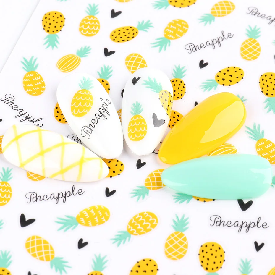 3D Fruits Stickers for Nails Watermelon  Lemon  Strawberry Design Summer 2020 Adhesive Sliders Manicure Accessories (7)