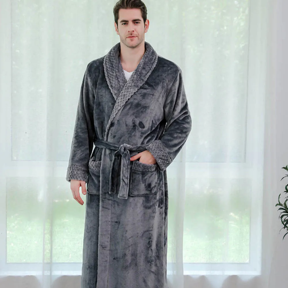 Повседневный мужской фланелевый Халат с v-образным вырезом и длинным рукавом, мужской и женский халат, плюшевая шаль, кимоно, теплый мужской халат, пальто