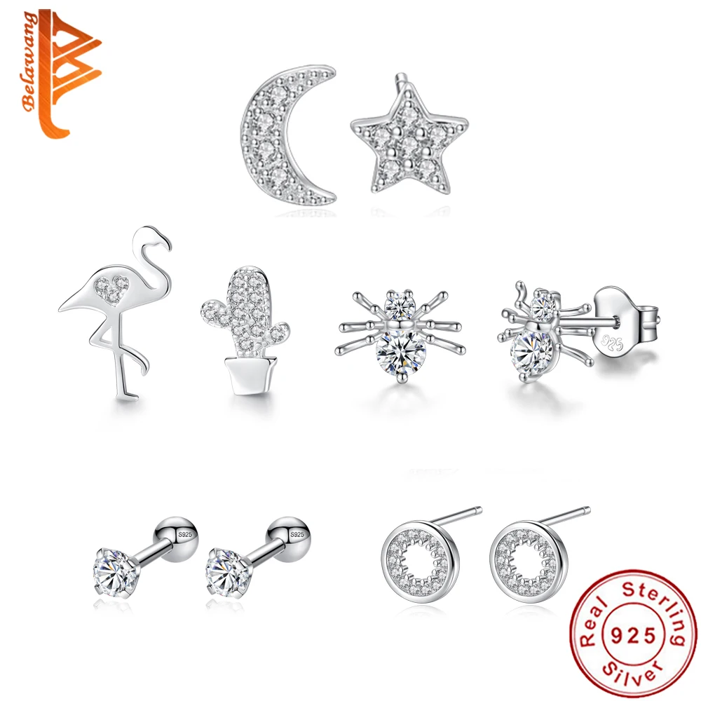 

Trendy New Pure 925 Sterling Silver Moon Star Cactus Earrings for Women Stud Clear Cubic Zirconia Wedding Authentic Jewelry Gift