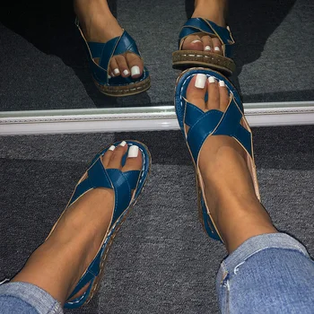 

Women's Summer Buckle Sandals Ladies Open Toes Slingbacks Cross Tied Sewing Flat Colorful Female Casual Platform Woman Shoes