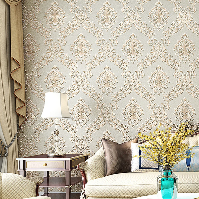 Beige Embossed Texture Wallpaper Striped & Damask Match Pattern Home