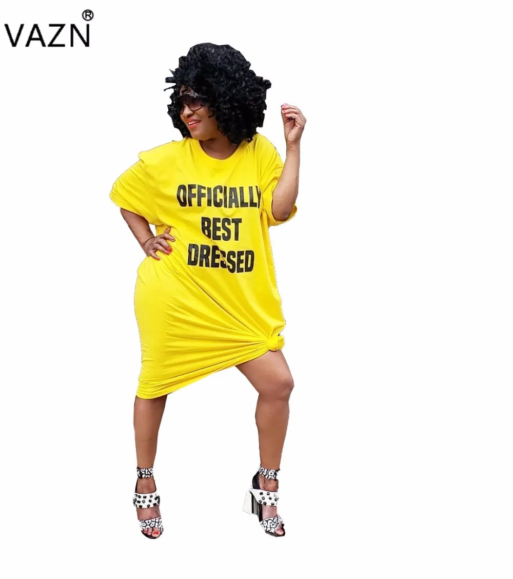 VAZN High Street Age Reduction style женское платье повседневное платье с круглым вырезом и буквенным принтом с рукавом средней длины Vestido DM8062