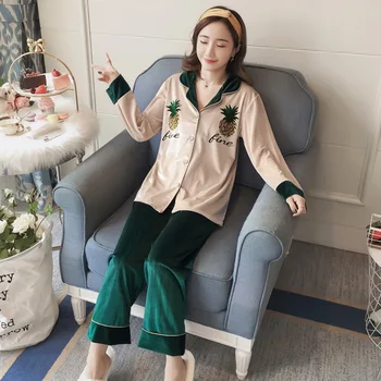 

Best Selling Autumn Ladies Pajamas Color Stitching Small Fresh Pajamas Set Long-Sleeved Pajamas Suit Women's Casual Home Service