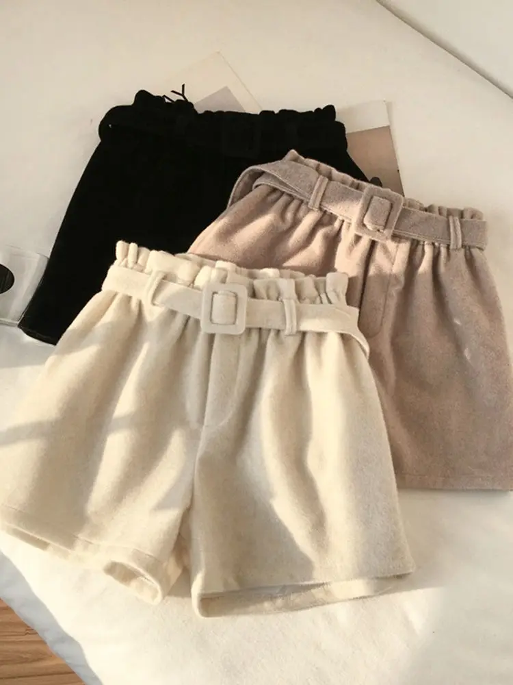 biker shorts women Joggers Summer with Belt Woolen Aesthetic Casual Streetwear Shorts Vintage Female Solid Korean Harajuku High Waist Women Shorts bermuda shorts