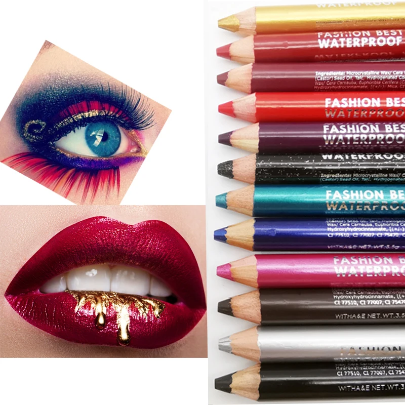 12 цветов макияж тени для век ручка для губ Карандаш двойного назначения с точилкой для карандашей Косметика Красота