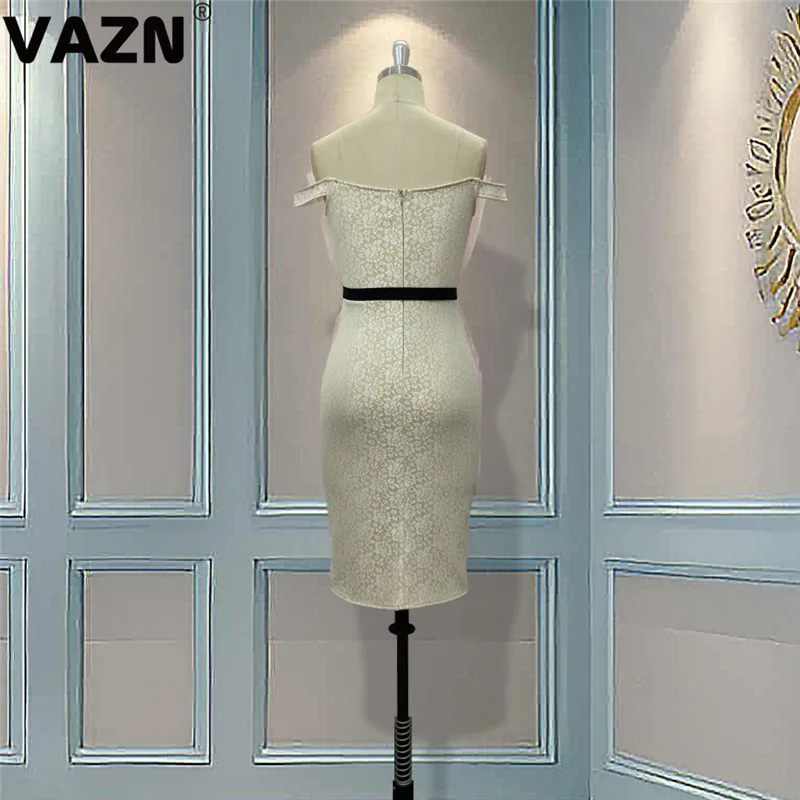 VAZN, топ, для молодых леди, для заметок, сексуальные, вечерние, Неопрятные, модные, одноцветные, с вырезом лодочкой, короткий рукав, тонкая талия, коллекция, для женщин, миди платье