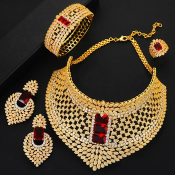 

GODKI BIG Super Luxury Chokers 4PC African Necklace Zircon Jewelry Sets For Women Wedding Indian Nigerian Party Jewelry Set 2020
