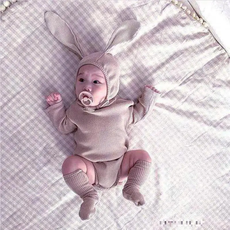 

Facejoyous Kids Bodysuit Baby Clothes For Boys Girls Cartoon Bodysuit + Rabbit Ears Hat+ Sock Baby Bodysuit 3pcs Baby Clothing