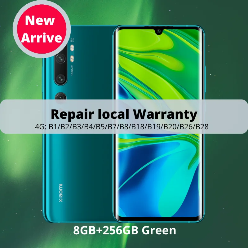 Xiaomi Mi Note 10 CC9 pro Глобальная версия108MP камера 6GB 128GB Snapdragon 730G Celluar NFC 5260mAh 30W FastCharge - Цвет: Aurora Green 256GB