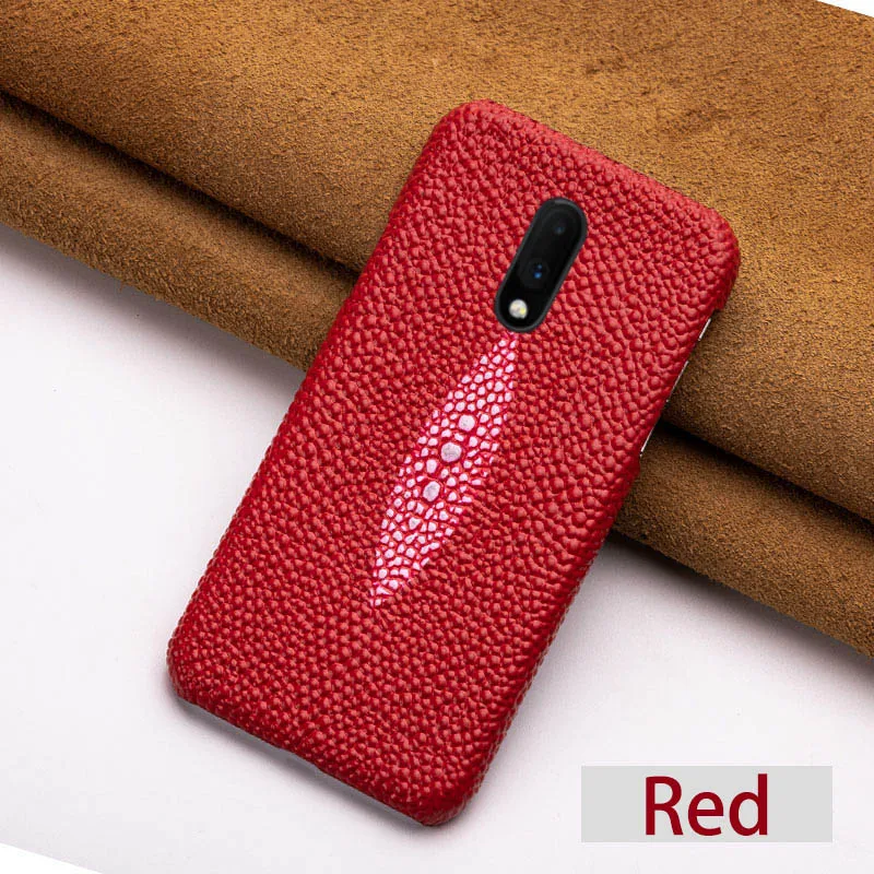 Red Чехол для телефона из натуральной кожи для oneplus 7 7T Pro 6t 6 Чехол из воловьей кожи с жемчугом и текстурой рыбы чехол для oneplus 3t 3 5t 5 7PRO чехол - Цвет: Red