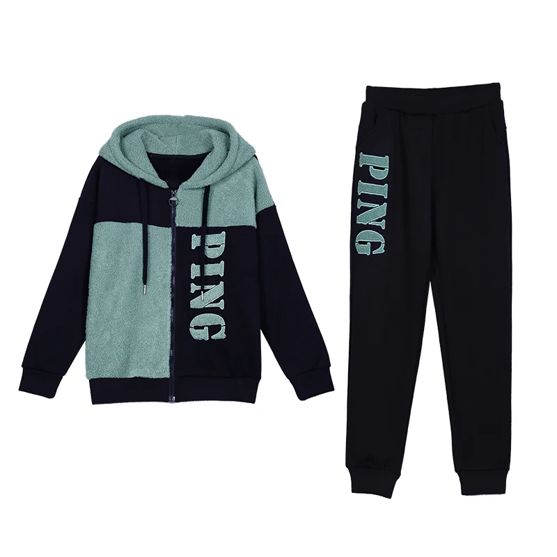 Koop Fluwelen trainingspak voor vrouwen 2019 winter vrouwelijke leisure Lammeren wollen jassen + broek past vrouwen plus size fluwelen twee stuk sets