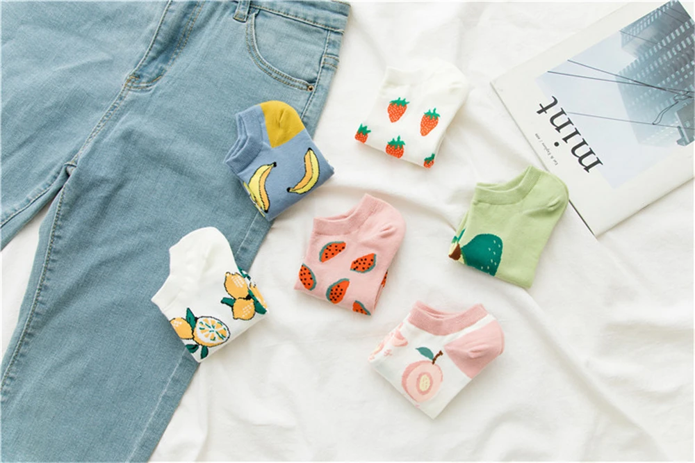 Mädchen Mode Sommer Lustige Nette Cartoon Glückliche Frucht Socken Avocado Erdbeere Wassermelone Banane Zitrone Pfirsich Sokken – Detail 10