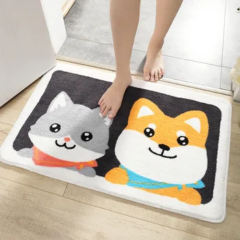 

European cartoon microfiber flocking mat kitchen bathroom slip absorbent carpet living room soft fluff decoration home carpet