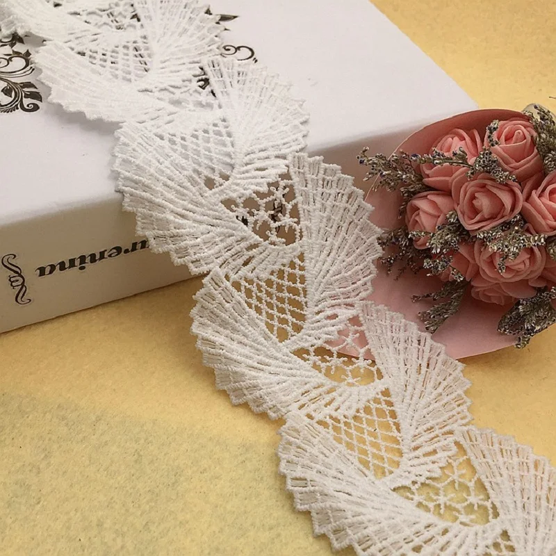 Двухрядная веерообразная вышивка из молочного шелка 7 см кружевной штрих код