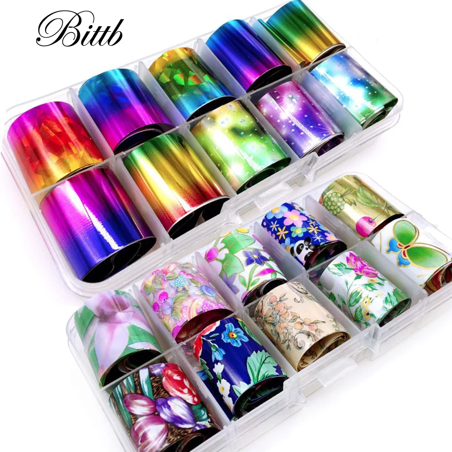 Bittb Голографическая фольга для ногтей переводная наклейка набор цветок