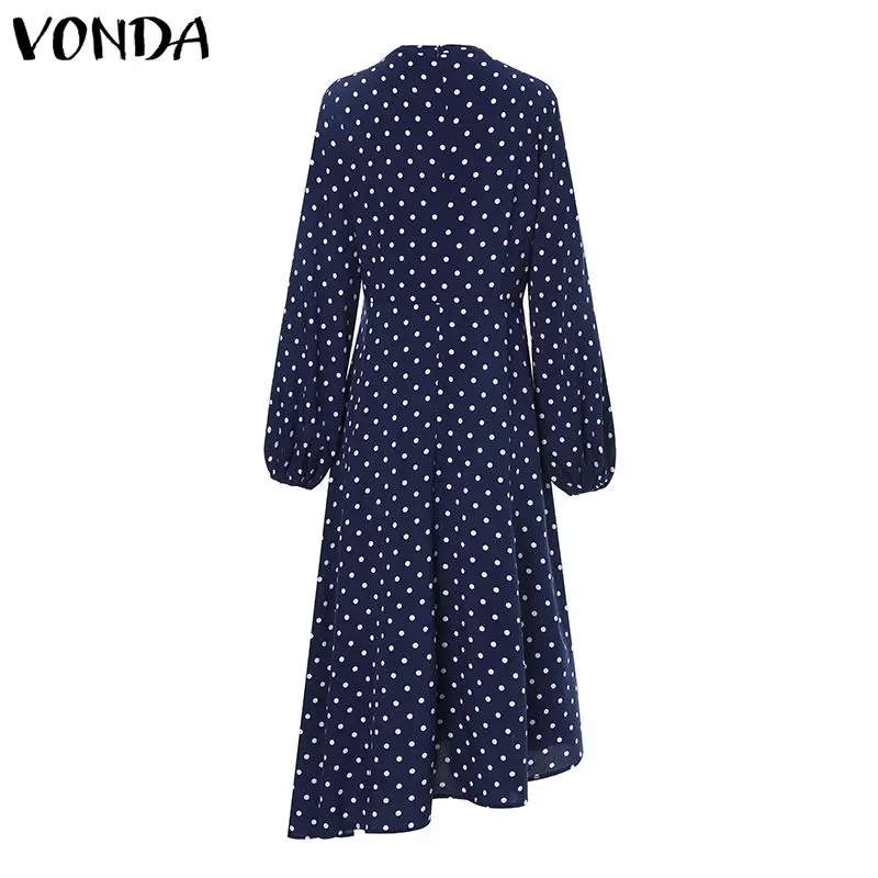 VONDA летнее платье женское повседневное свободное Макси длинное платье Vestidos размера плюс богемные вечерние ночные платья Femme винтажные платья 5XL - Цвет: Navy