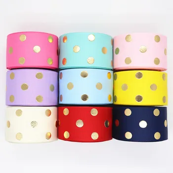 

10 Yards 1.5" 38MM Grosgrain Ribbon Gold Polka Dots Printed Ribbon For Hair Bows DIY Crafts Handmade Accessories M20040603