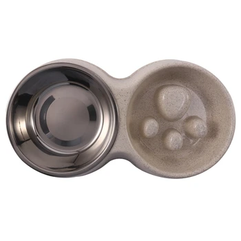 

Stainless Steel Dog Pet Double Bowls Plastic Slow Food Bowls Feeding and Drinking Bowls for Puppy Small Dogs Feeders